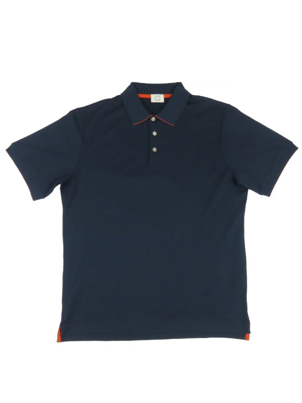 Hermes Polo Shirt Navy Orange Cotton Polyester Series Button Short Sleeve Top XL